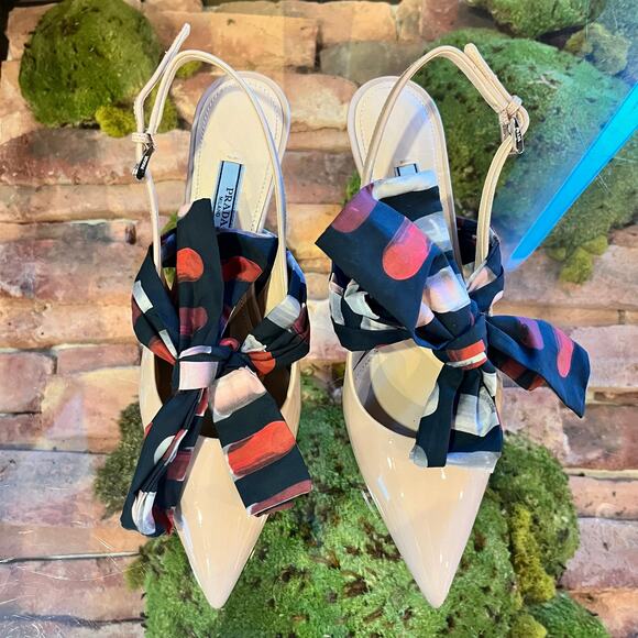 PRADA Nude Patent Pointed Sling Back Pumps SZ 36.5 (6.5 US) - Picture 3 of 9